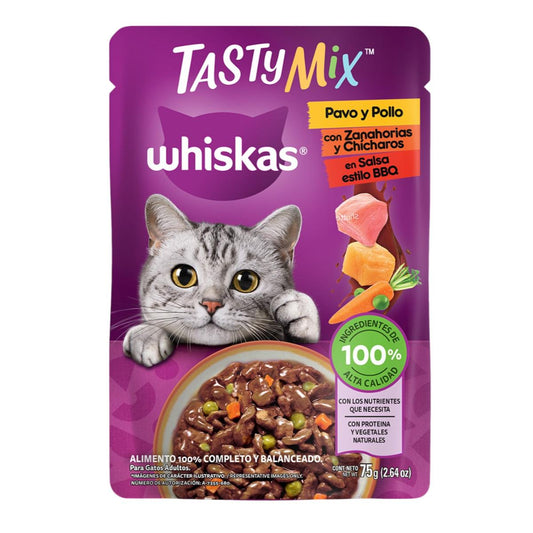 MASC WHISKAS POUCH PAVO/POLLO12/75GR