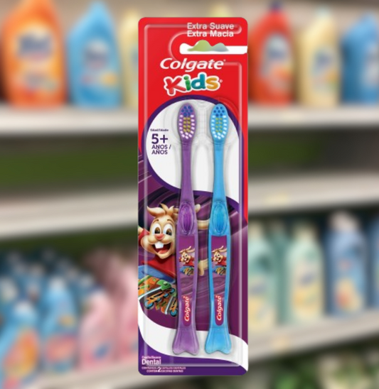 Cepillo de Dientes Infantil Colgate Kids Extra Suave 5+ Años 2 Pzas