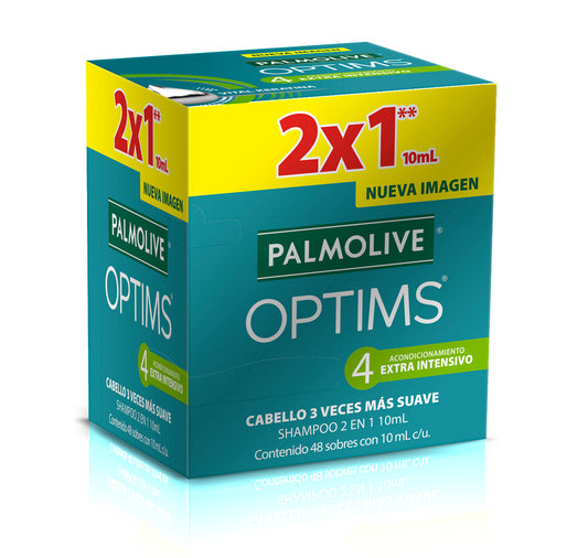 Shampoo Palmolive Optims 2 en 1 Acondicionamiento 48 pzas 10 ml