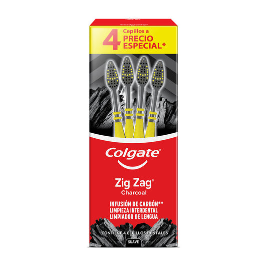 Cepillo de Dientes Colgate Zig Zag Charcoal Cajilla 4 pzas