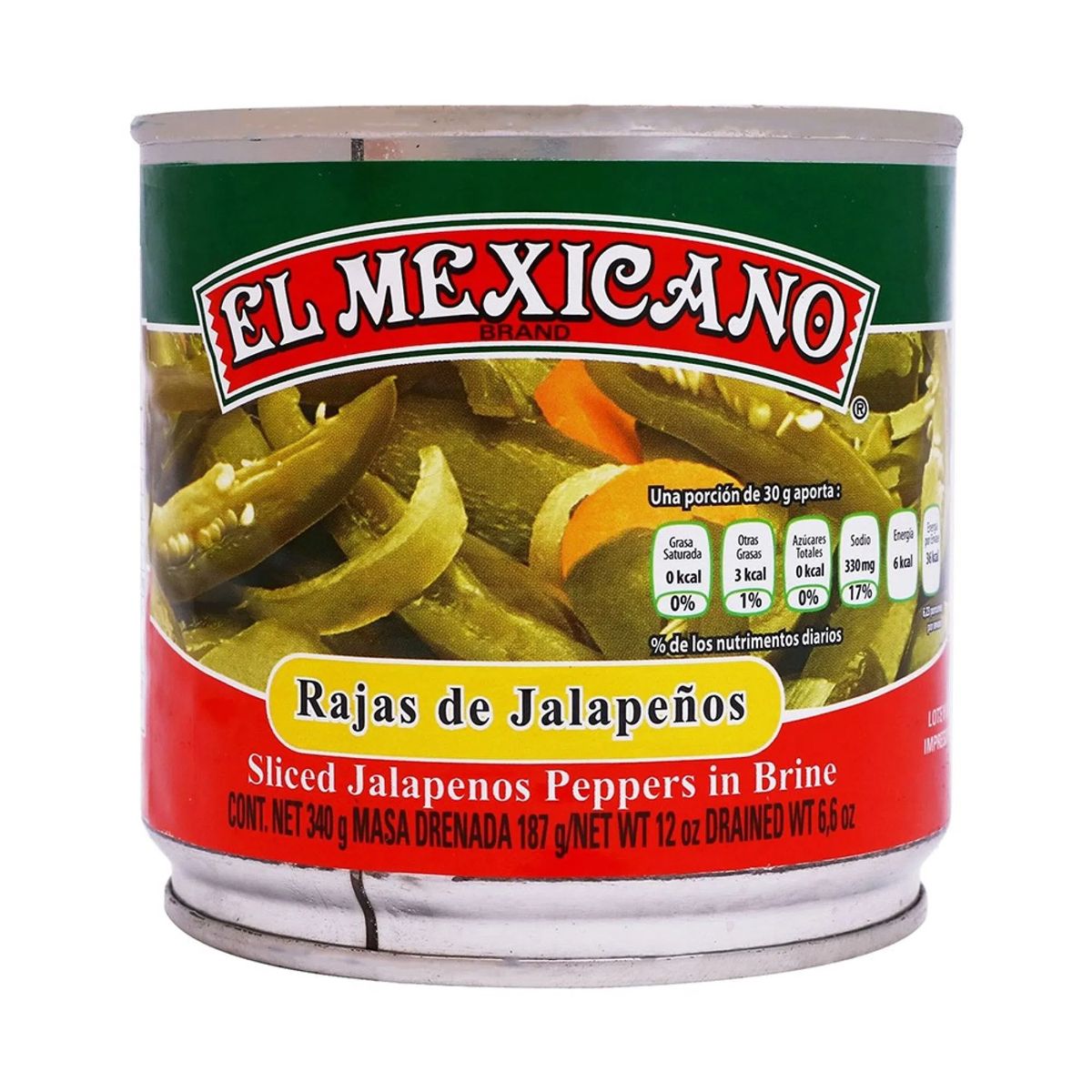 CH EL MEXICANO JALAPEÑOS RAJAS12/340GR