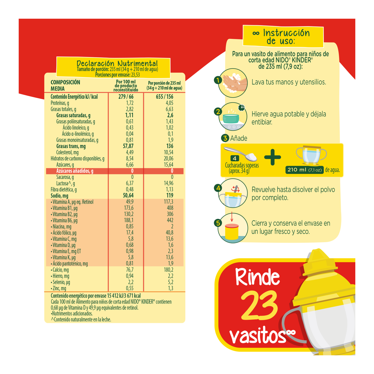 Aimento Para Niños de Corta Edad Nido Kinder  1+ Lata 800g