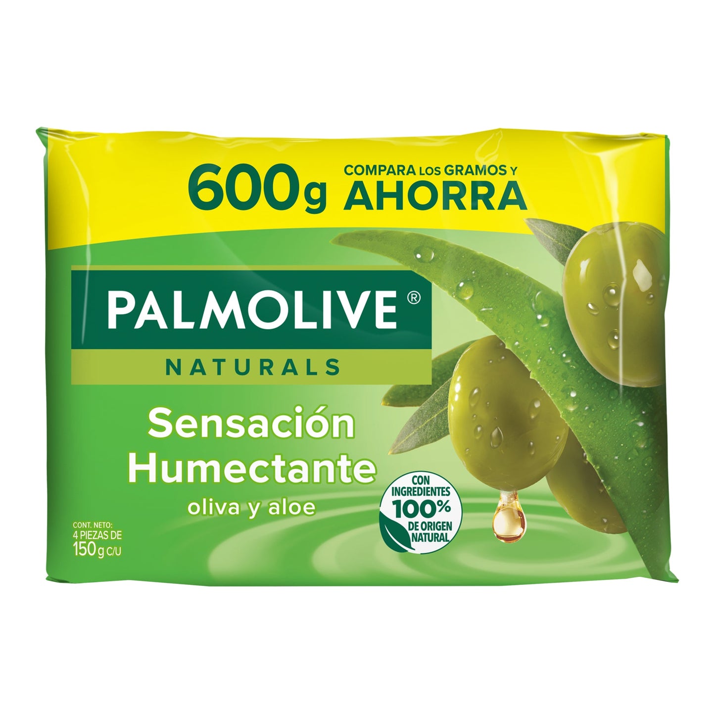 Jabón en barra Palmolive Naturals oliva y aloe 4 pzas de 150 g