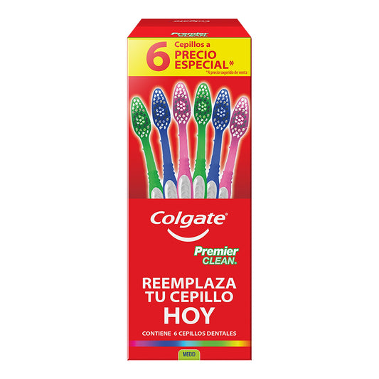 Cepillo de Dientes Colgate Premier Clean Medio 6 pzas